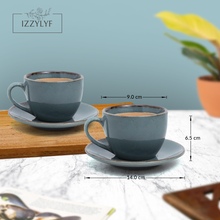 Blue Stone Cappuccino Large Coffee Cups with Saucer 250ml Each (Set of 6)