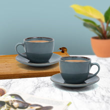 Blue Stone Cappuccino Large Coffee Cups with Saucer 250ml Each (Set of 6)