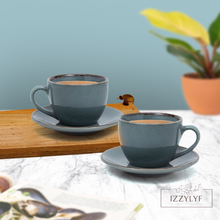 Blue Stone Cappuccino Large Coffee Cups with Saucer 250ml Each (Set of 6)