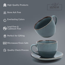 Blue Stone Cappuccino Large Coffee Cups with Saucer 250ml Each (Set of 6)