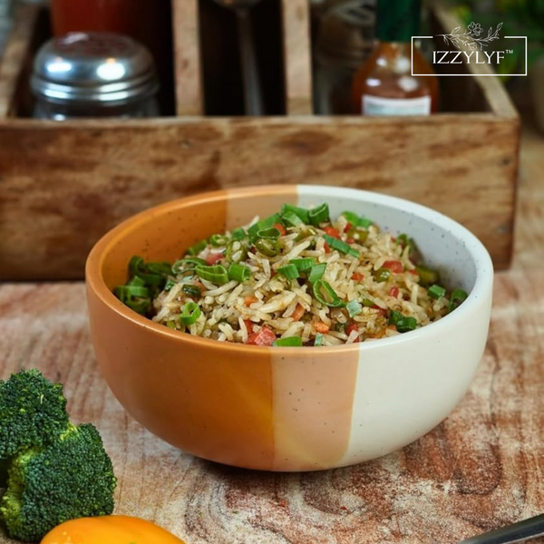 Tritone Brown Ceramic Bowl set of 2 (500ml Each) & Brown Coffee Mug Set of 2 Combo