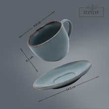 Blue Stone Cappuccino Large Coffee Cups with Saucer 250ml Each (Set of 6)