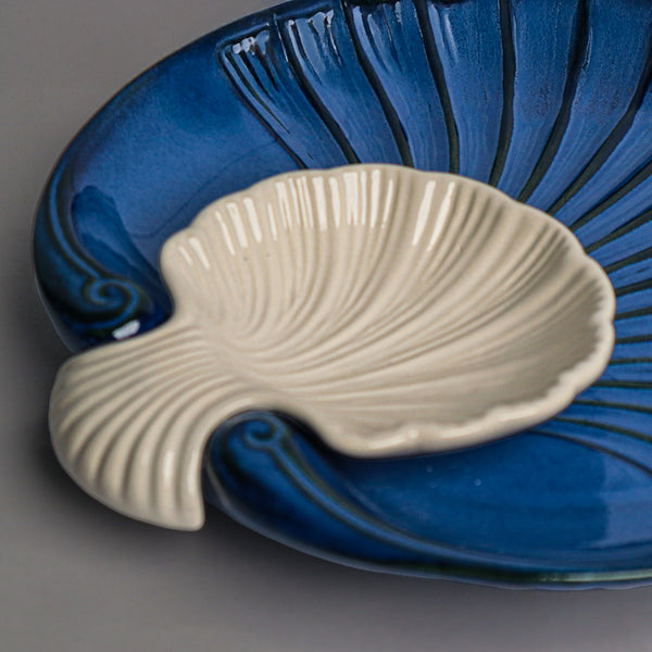 Blue Sea Shell’ Ceramic Platter with Dip Bowl