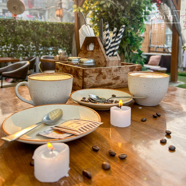 Cream White Cappuccino Large Coffee Cups with Saucer 250ml Each (Set of 6)