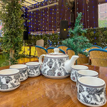 Printed Mat Finish Garden Bliss Tea & Kettle Set - 6 Tea Cups, 1 Kettle