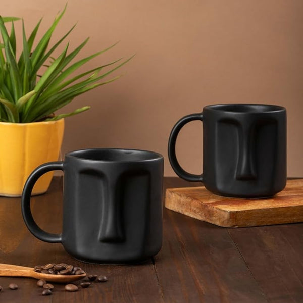 Expression Face-Shaped Ceramic Coffee Mug Set of 2 - (400ml Each)