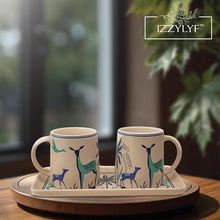Printed Blue Deer Coffee Mug Set with Tray (300ml Each)