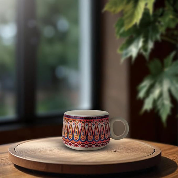 Rajasthani Paisley Printed Ceramic Tea Cups Set of 6 (150ml Each)