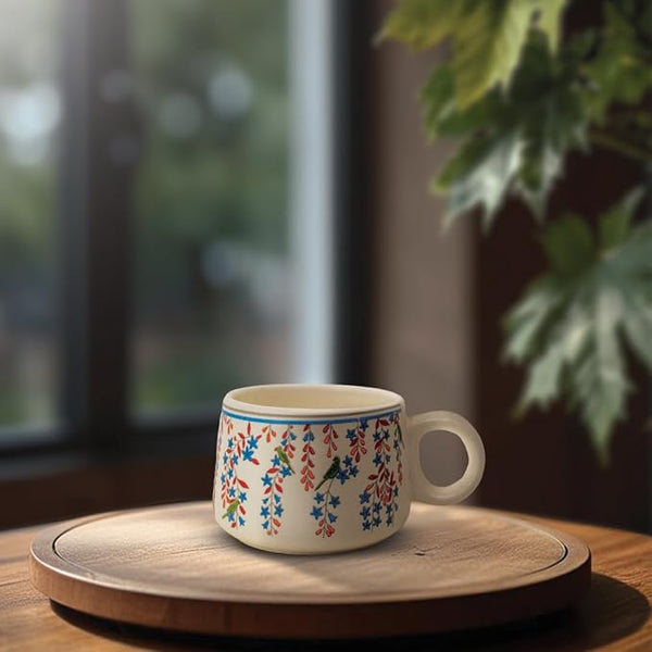 Artisan Leaf Printed Ceramic Tea Cups Set of 6 (150ml Each)