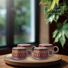 Rajasthani Paisley Printed Ceramic Tea Cups Set of 6 (150ml Each)