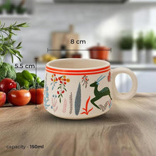 Green Printed Deer Ceramic Tea Cups Set of 6 (150ml Each)