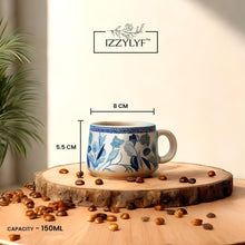 Printed Mat Finish Blue Garden Whispers Tea & Kettle Set- 6 Tea Cups, 1 Kettle