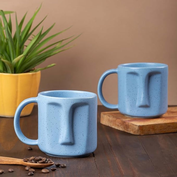 Expression Face-Shaped Ceramic Coffee Mug Set of 2 - (400ml Each)