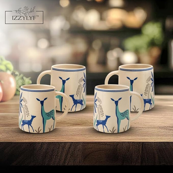 Printed Blue Deer Coffee Mug Set of 2 (300ml Each)