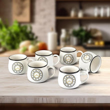 Clock Printed White  Tea Cup Set of 6 (200ml Each)
