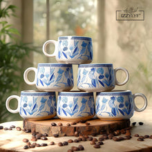 Printed Mat Finish Blue Garden Whispers Tea & Kettle Set- 6 Tea Cups, 1 Kettle