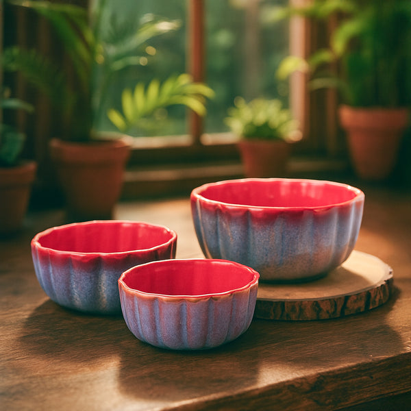 Sunset Mirage Blue Ceramic Bowl Set - Set of 3