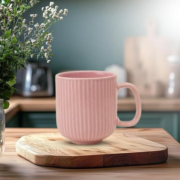 Tritone Pink Ceramic Bowl set of 2 (500ml Each) & Peripheral Pink Coffee Mug Set of 2 Combo