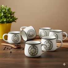 Clock Printed White  Tea Cup Set of 6 (200ml Each)