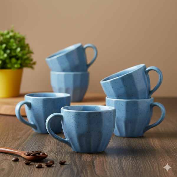 Diamond-Cut Cappuccino Coffee Cup Set of 6 (250ml Each)