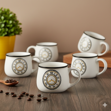 Clock Printed White  Tea Cup Set of 6 (200ml Each)