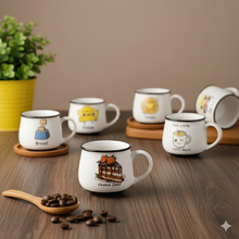 Elegant Emogy Printed White  Tea Cup Set of 6 (200ml Each)