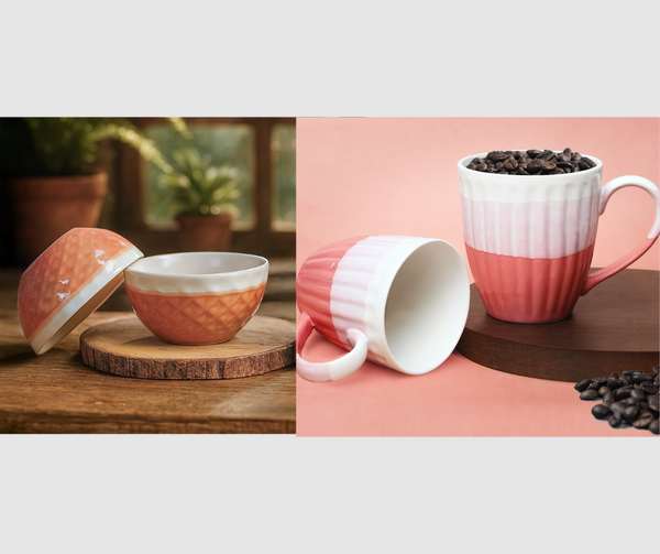 Pink Harmony Combo: Dual Tone Bowls set of 2 & Tritone Coffee Mug Set of 2 by IZZYLYF