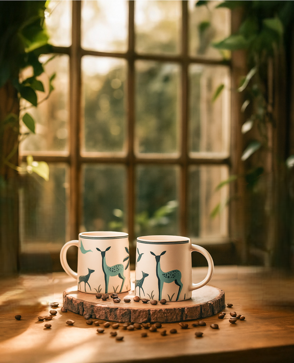 Printed Blue Deer Coffee Mug Set of 2 (300ml Each)