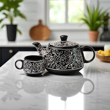 Crafted Black Mughal' Ceramic Kettle Tea Set – 1 Kettle & 6 Cups