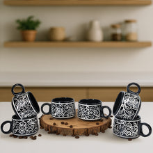 Crafted Black Mughal' Ceramic Kettle Tea Set – 1 Kettle & 6 Cups