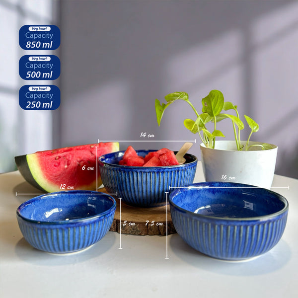 Ocean Sapphire Glow Ceramic Bowl Set - Set of 3