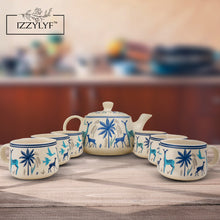 Blue Printed Deer Ceramic Tea Cups Set of 6 (150ml Each)