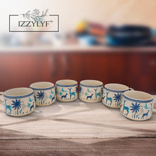 Blue Printed Deer Ceramic Tea Cups Set of 6 (150ml Each)