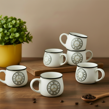 Clock Printed White  Tea Cup Set of 6 (200ml Each)