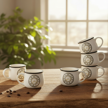 Clock Printed White  Tea Cup Set of 6 (200ml Each)