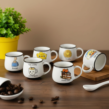 Elegant Emogy Printed White  Tea Cup Set of 6 (200ml Each)