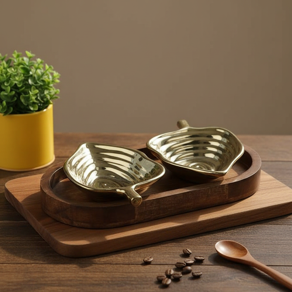 Golden Leaf Design Ceramic Platter