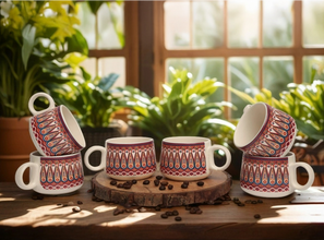 Rajasthani Paisley Printed Ceramic Tea Cups Set of 6 (150ml Each)