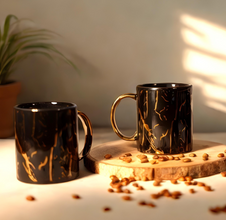 Black Golden Pipe Coffee Mug Set (370ml Each)