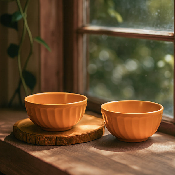 IZZYLYF Wave Yellow Ceramic Bowl(500ml Each)