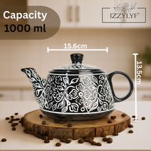 Crafted Black Mughal' Ceramic Kettle Tea Set – 1 Kettle & 6 Cups