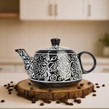 Crafted Black Mughal' Ceramic Kettle Tea Set – 1 Kettle & 6 Cups